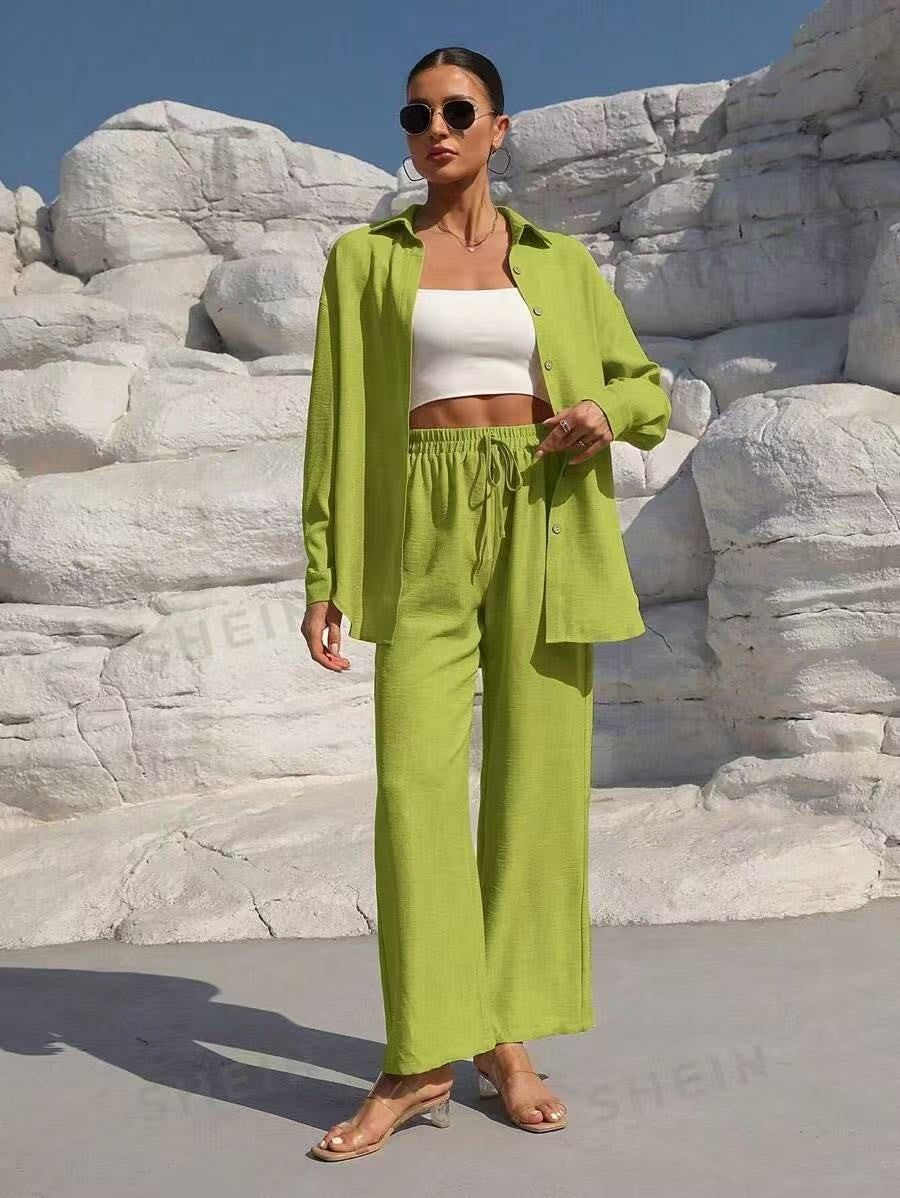Ensemble Deux Pièces Femme Grande Taille Cardigan Manches Longues Élégant Costume Décontracté Couleur Unie