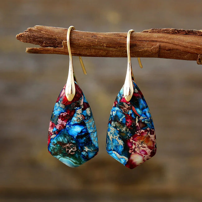Boucles d'oreilles uniques en pierres naturelles plaquées or pour femmes Hover Image