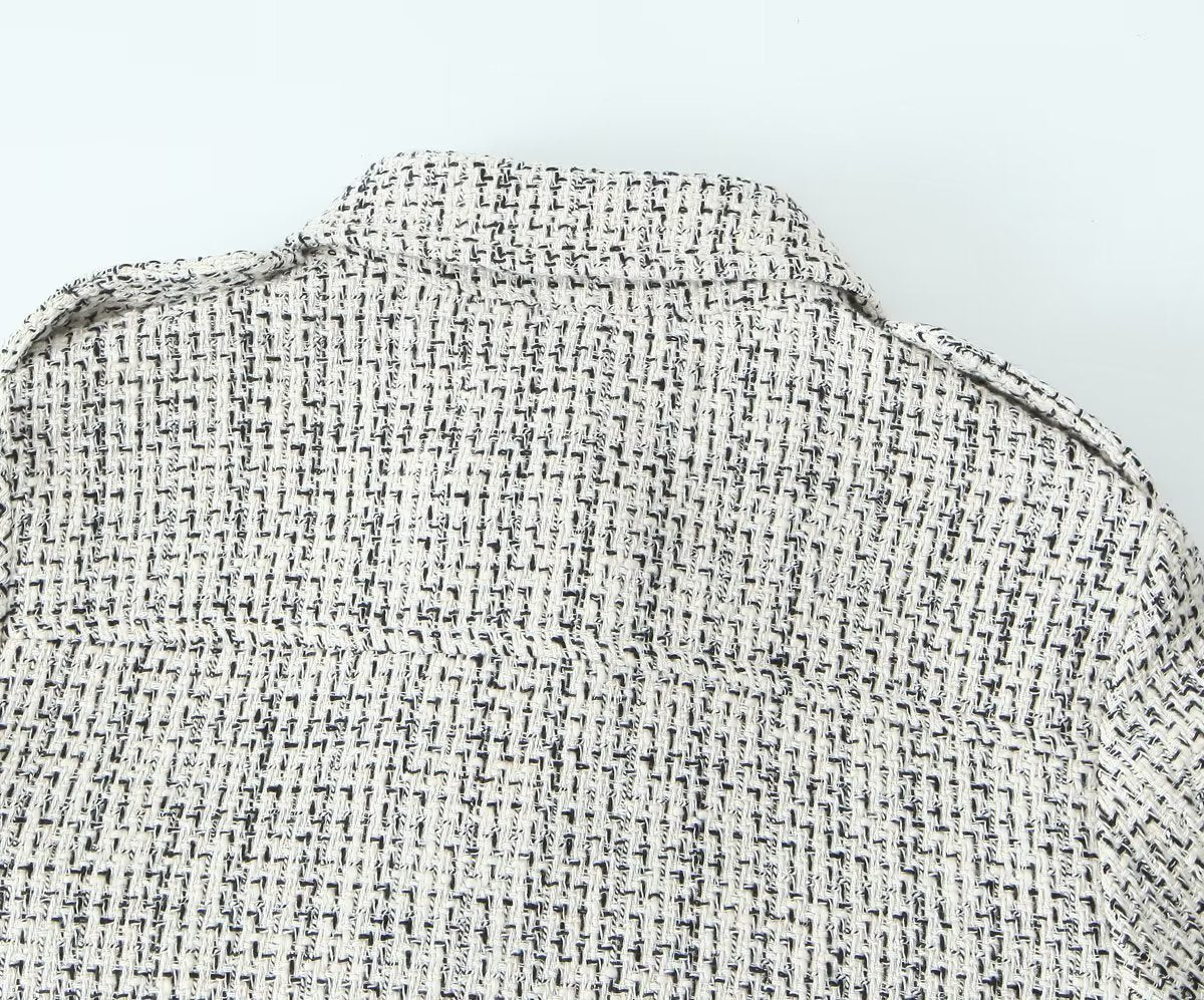 Blazer texturé en tweed pour femme avec poches plaquées