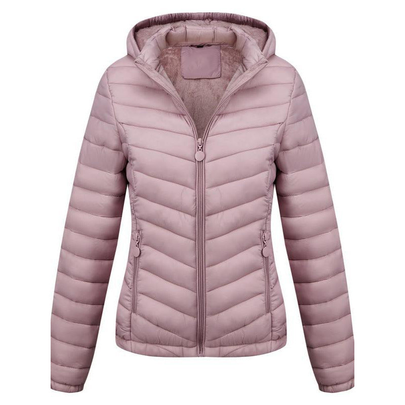 Manteau d'hiver décontracté à capuche zippé de couleur unie pour femme
