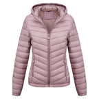 Manteau d'hiver décontracté à capuche zippé de couleur unie pour femme
