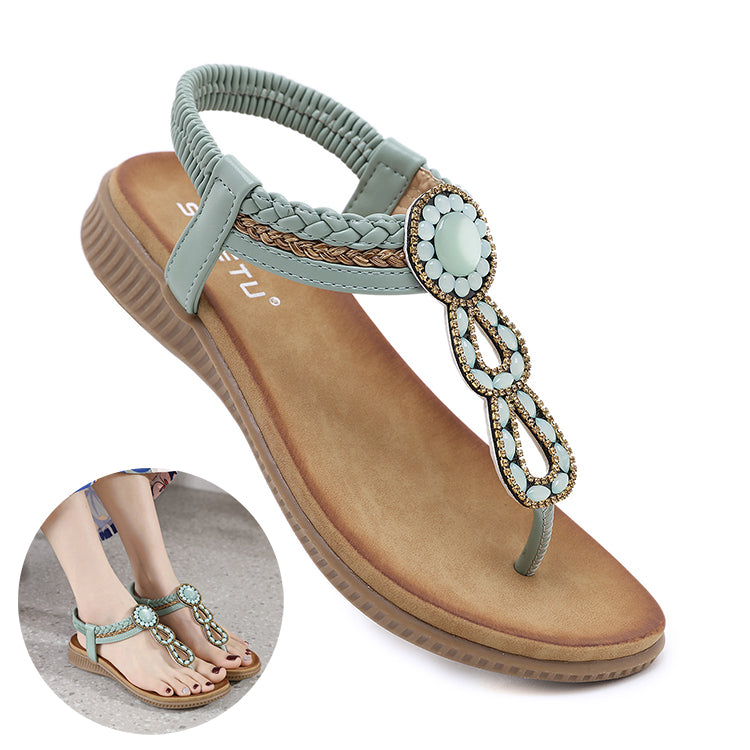 Tongs Bohème Femme Tressées Chaussures de Plage Claquettes