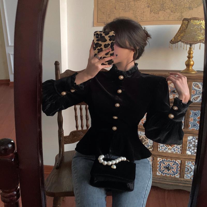 Chemisier en dentelle de velours de style royal français pour femmes