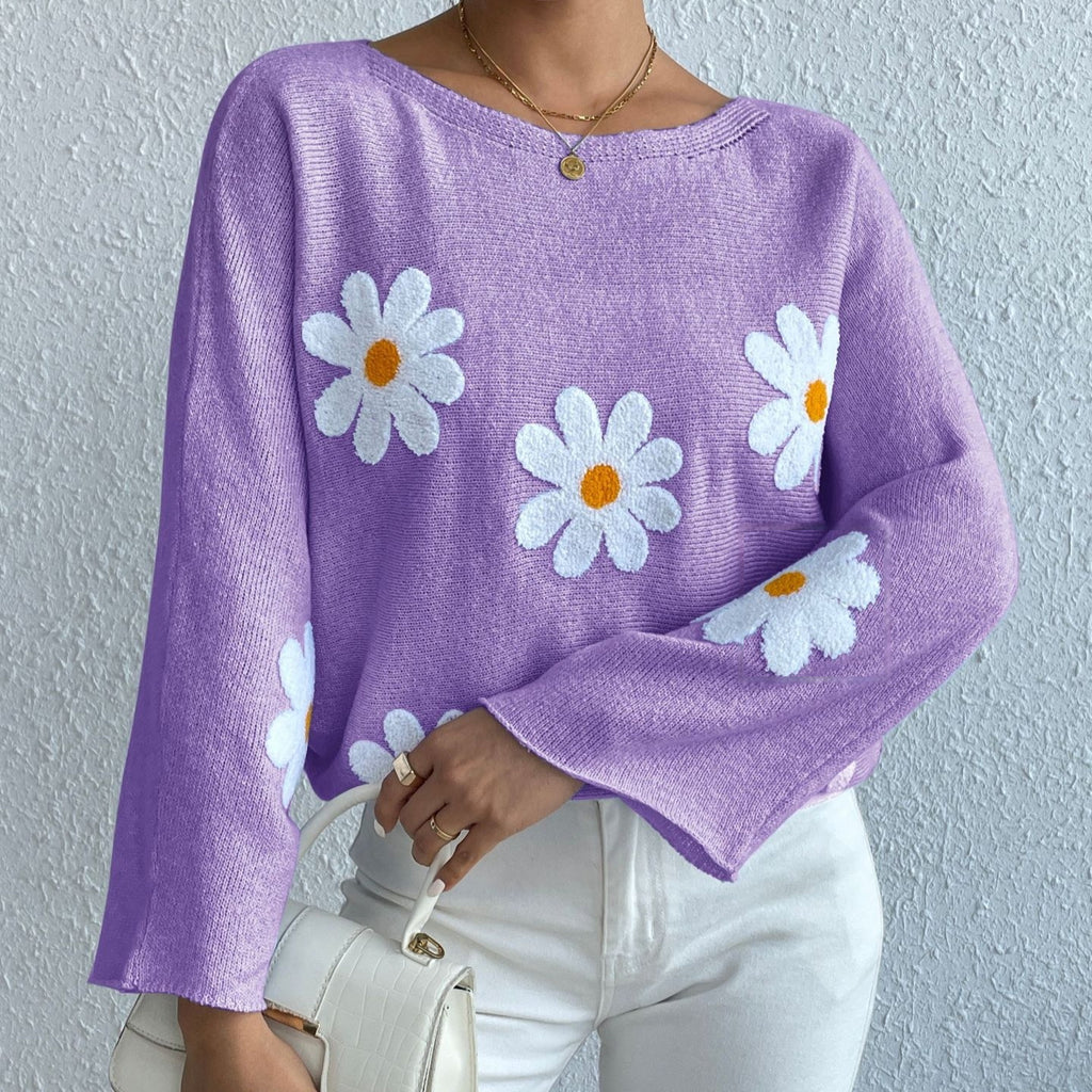 Pull en maille ample Sweet Flowers pour femmes