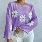 Pull en maille ample Sweet Flowers pour femmes