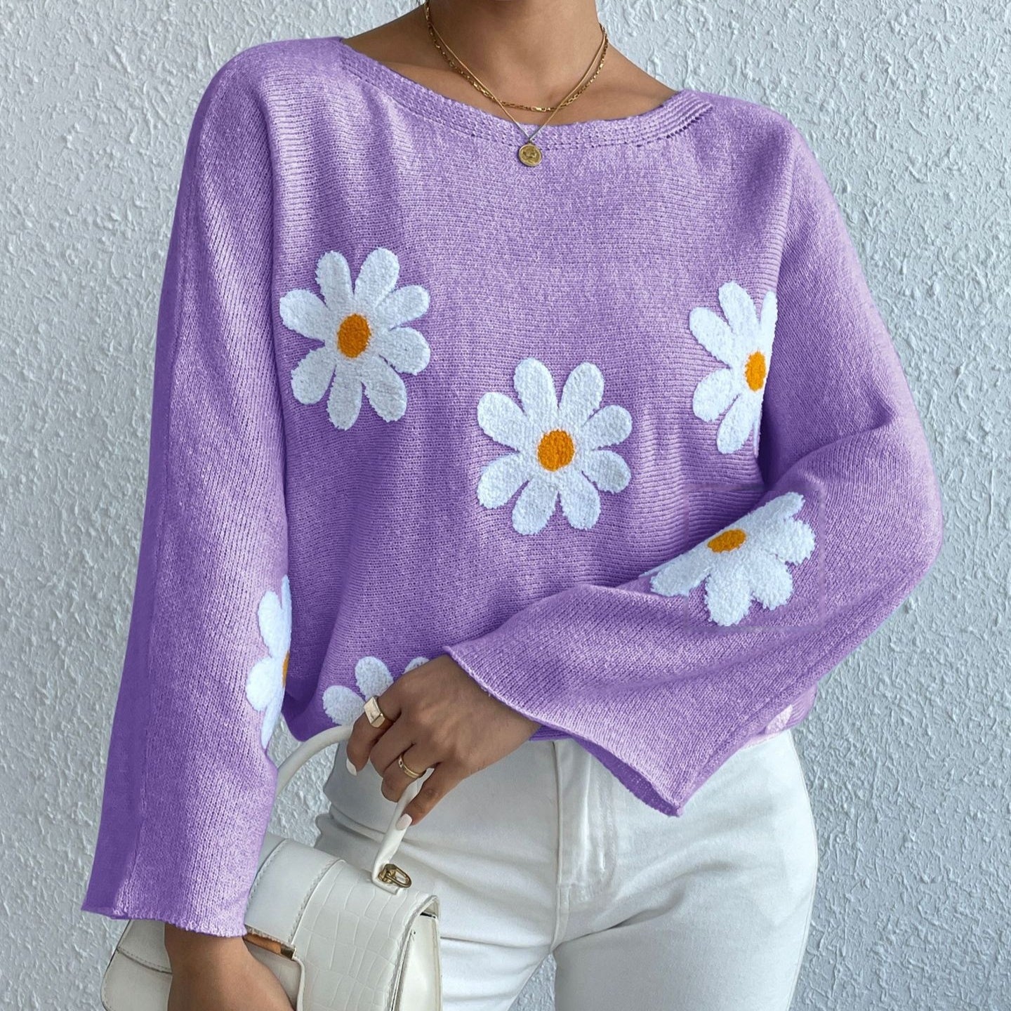 Pull en maille ample Sweet Flowers pour femmes