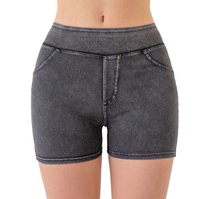 Short en jean taille haute de yoga pour femme Main Image
