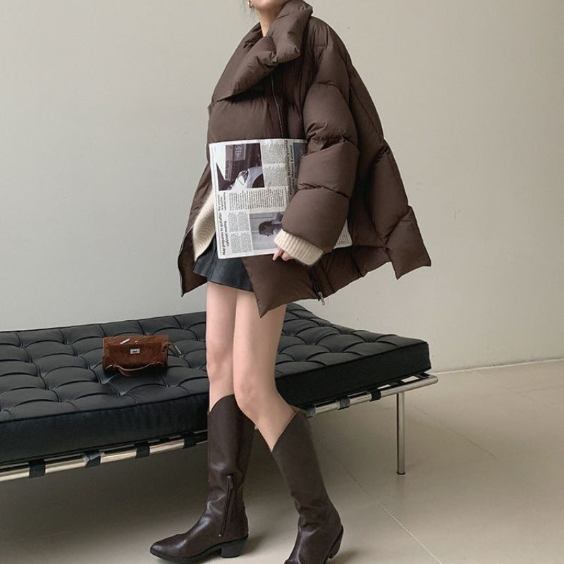 Manteau d'hiver marron à revers pour femme