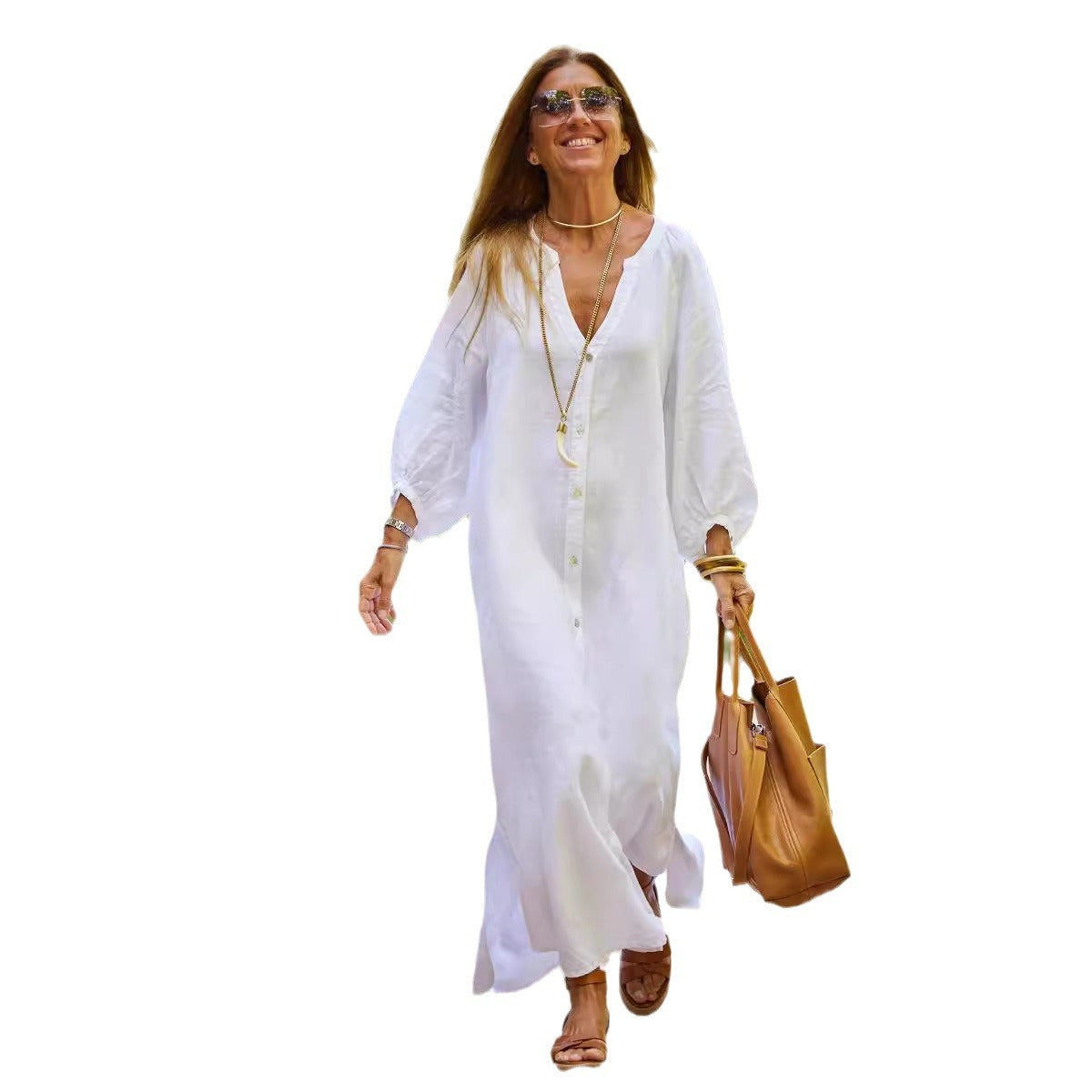 Robe Chemise Décontractée en Coton et Lin pour Femme