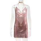 Robe Métallisée à Paillettes et Strass Femme