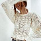 Fashion Knit Sweater Top Solid Color Casual V-Neck Sweater Women