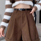 Shorts En Velours Côtelé Marron Tendance Pour Femmes
