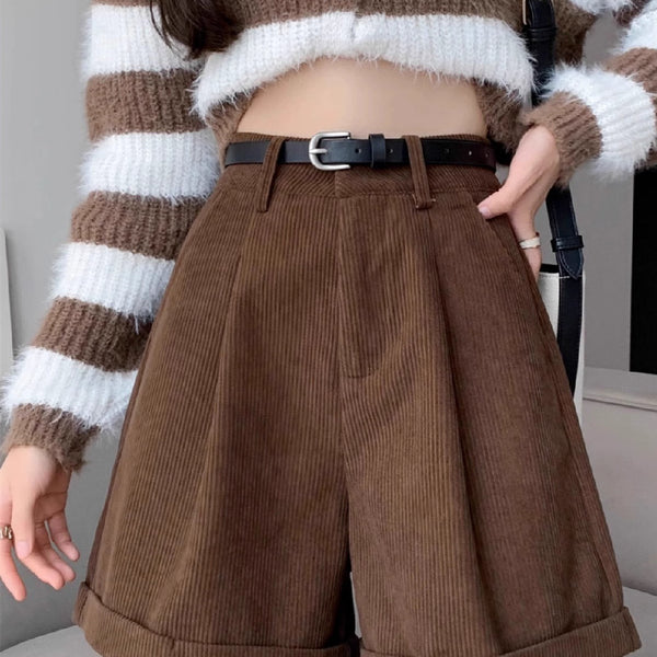 Shorts En Velours Côtelé Marron Tendance Pour Femmes