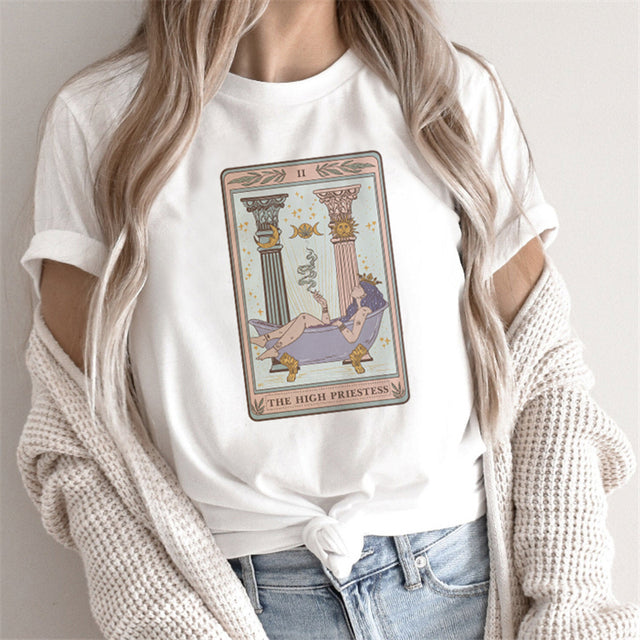 T-shirts pour femmes à imprimé Tarot de la Mode, hauts à motifs de dessins animés
