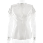 Blazer pour femme à panneau de dentelle et boucle unique