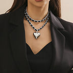 Grand Collier Double Couches Coeur pour Femme Style Punk Urbain Bijoux Tendance