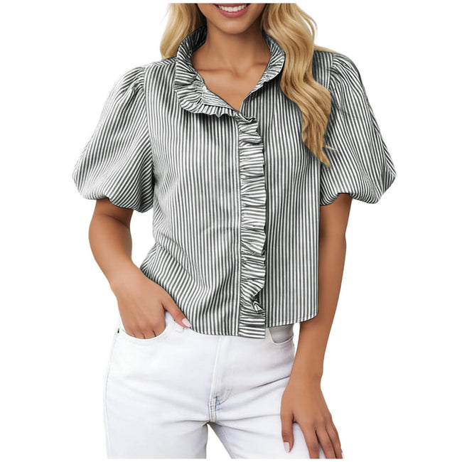 Chemise rayée décontractée en fil teint pour femme Main Image
