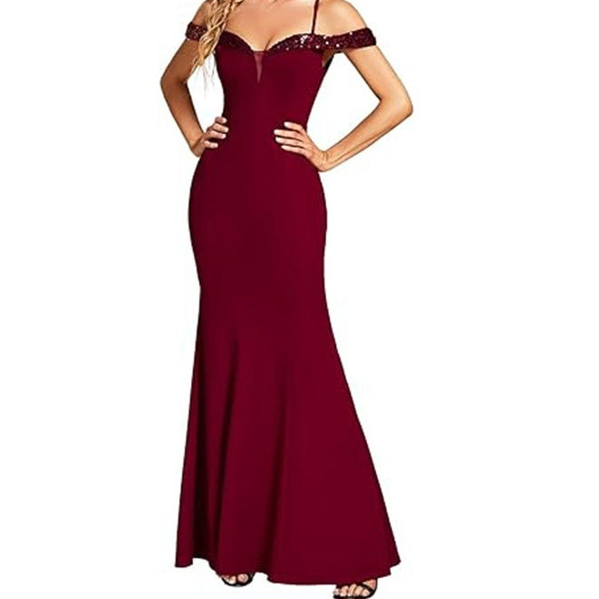 Robe de soirée longue à encolure dégagée pour femme