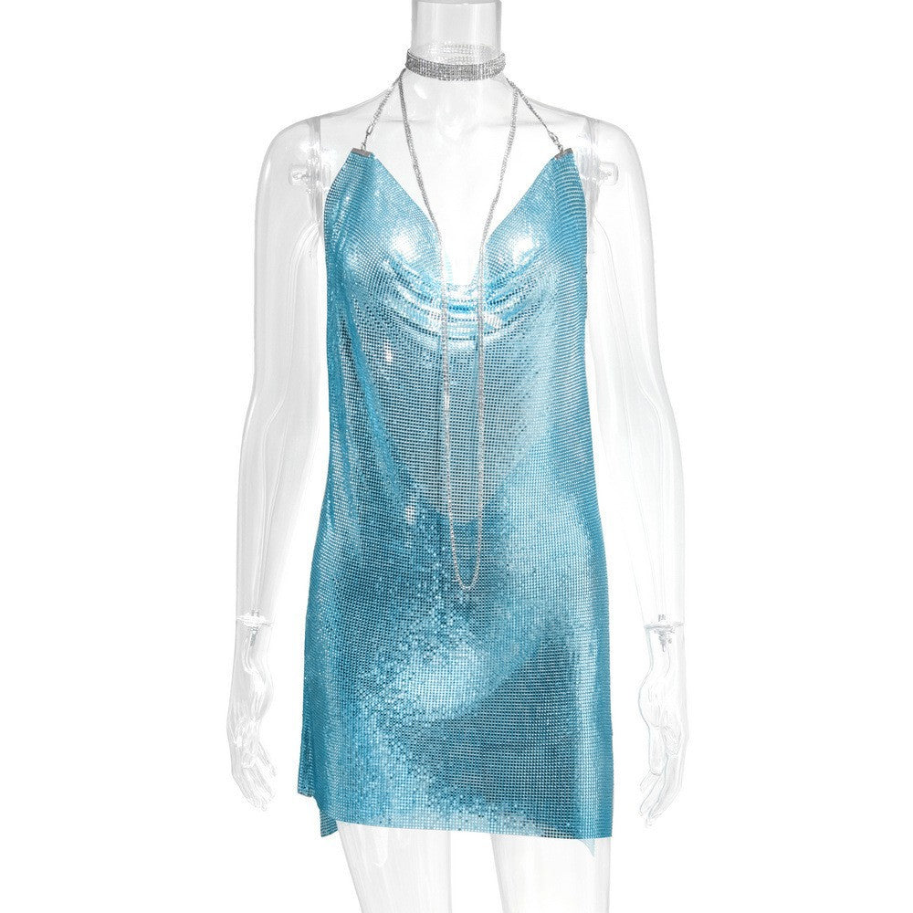 Robe Métallisée à Paillettes et Strass Femme