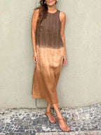 Robe en Tencel sans manches à col rond et à couleur assortie pour l'été
