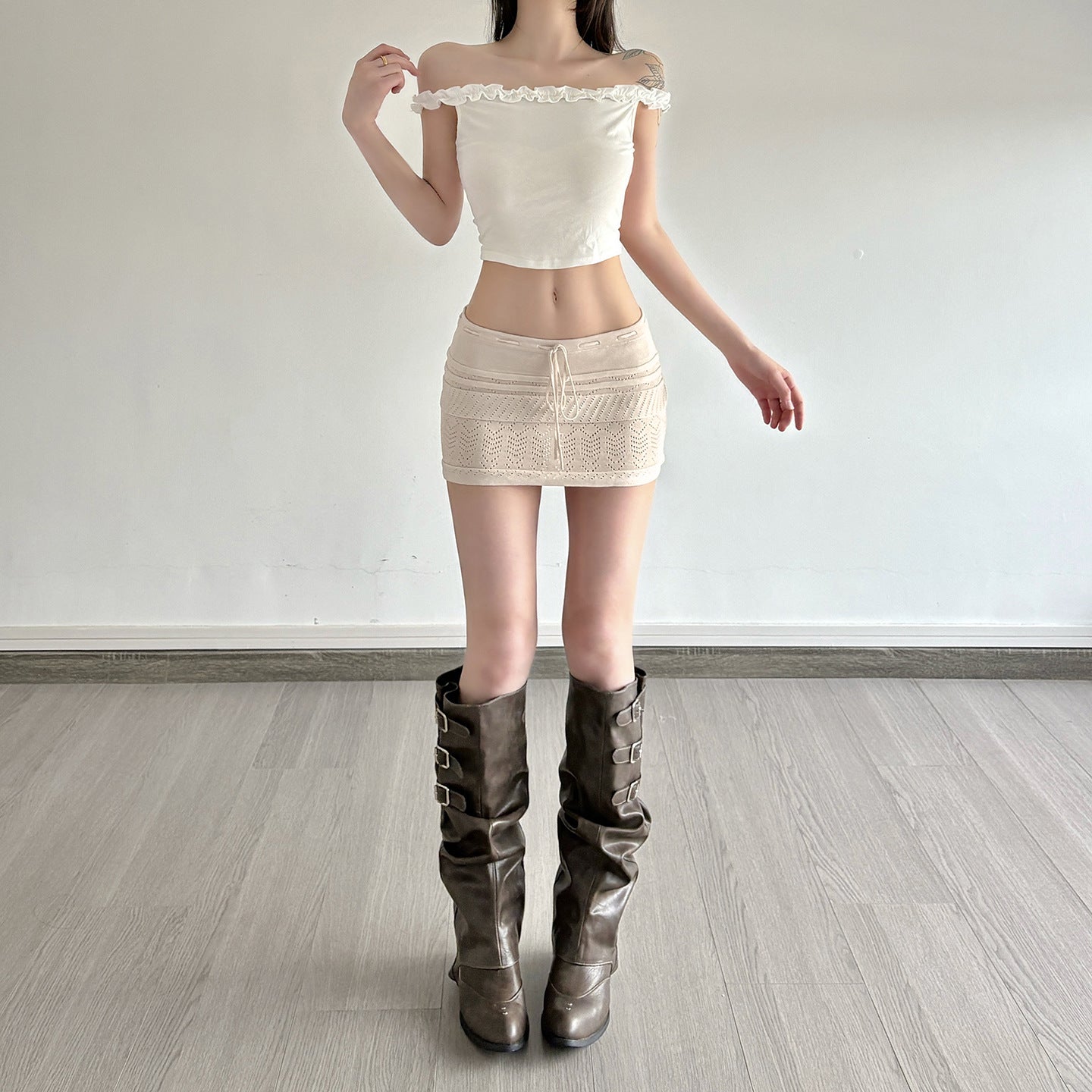 Jupe Courte Taille Basse à Lacets Style Niche, Pur et Doux