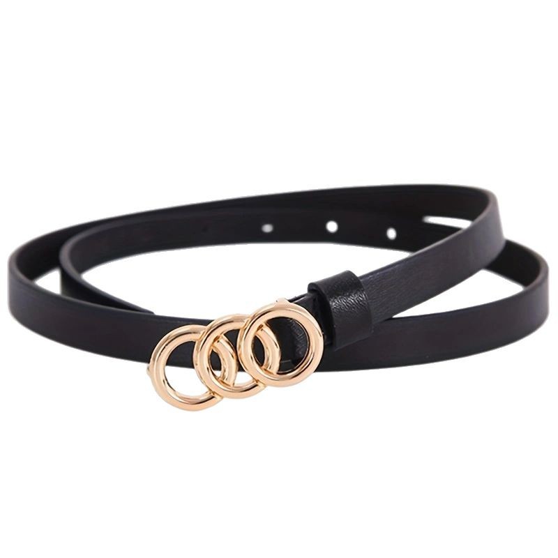 Ceinture fine à 3 anneaux pour femme, style rétro minimaliste