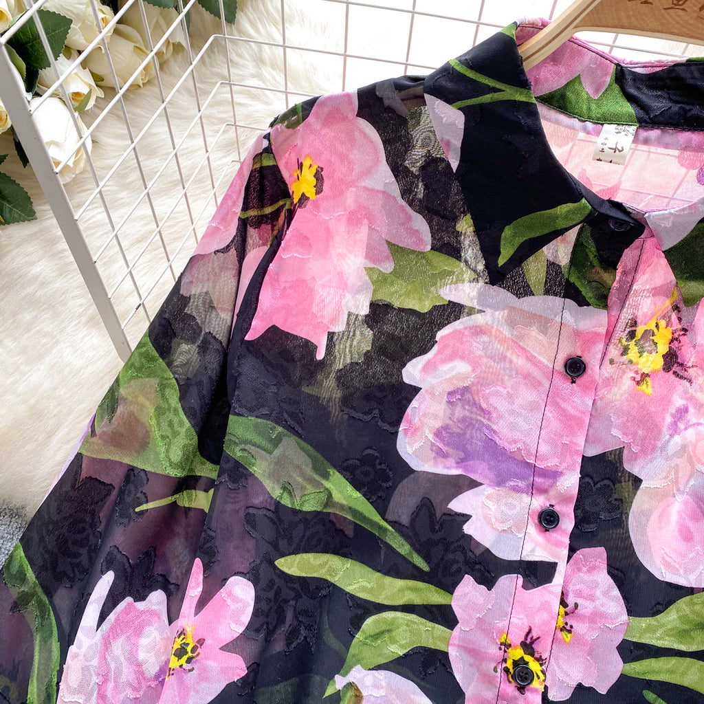 Chemise florale en tulle rétro française pour femmes, pour l'été