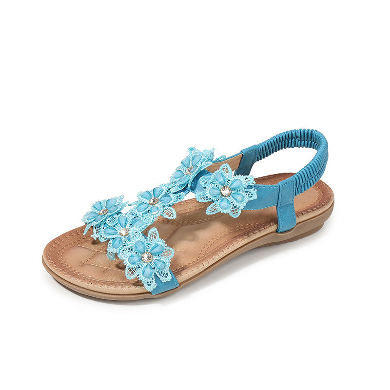 Grandes Sandales Femme Fleur en T Sandales de Plage pour Femme