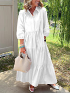 Robe ample décontractée à revers, manches mi-longues et grand tombé