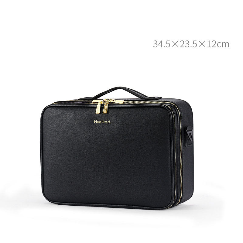 Trousse de Toilette en Cuir Grande Capacité Portable Trousse de Maquillage pour Maquilleur