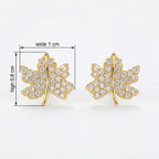 925 Sterling Silver Elegant Sparkling Crystal Maple Leaf Stud Earrings Nature-Inspired Jewelry for Women