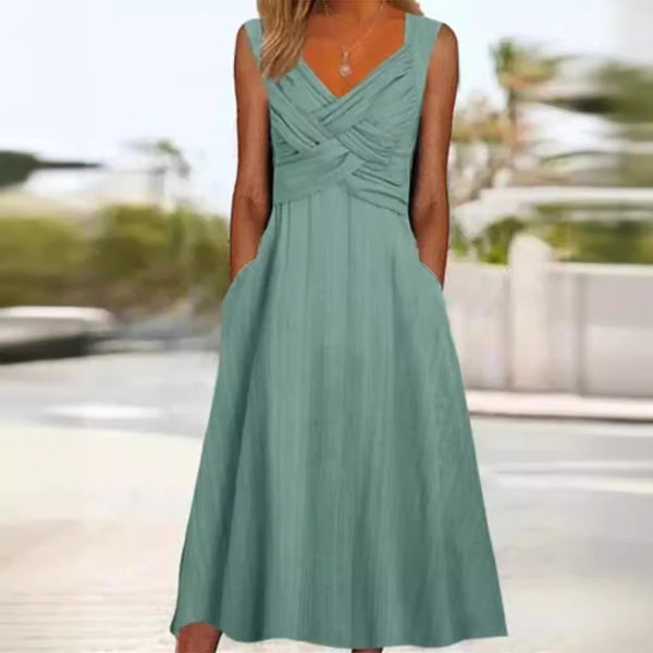 Robe unie à bretelles taille haute pour femme