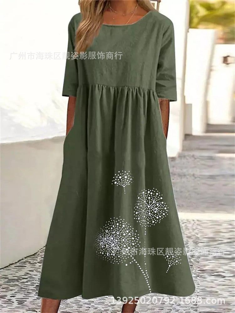 Robe décontractée ample imprimée à col rond et manches courtes grande taille