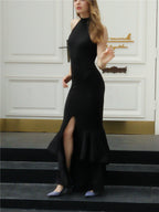 Robe longue sans manches Grand bal Robe sexy taille haute pour femme