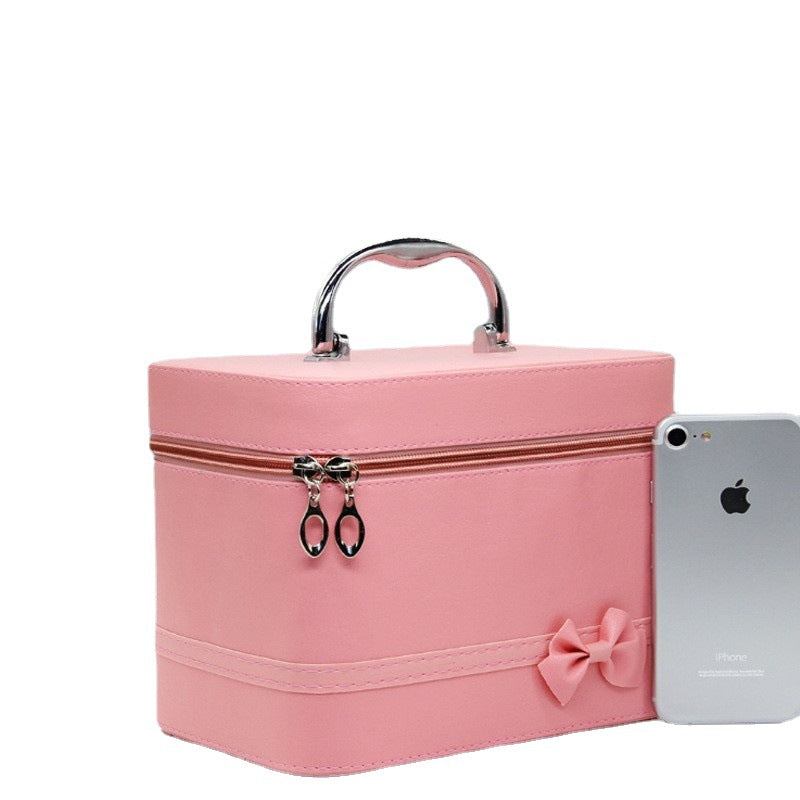 Trousse de toilette Sac pour femme Nœud Grande capacité Boîte de rangement mode Mignon Simple Portable Trousse de maquillage de voyage en PU