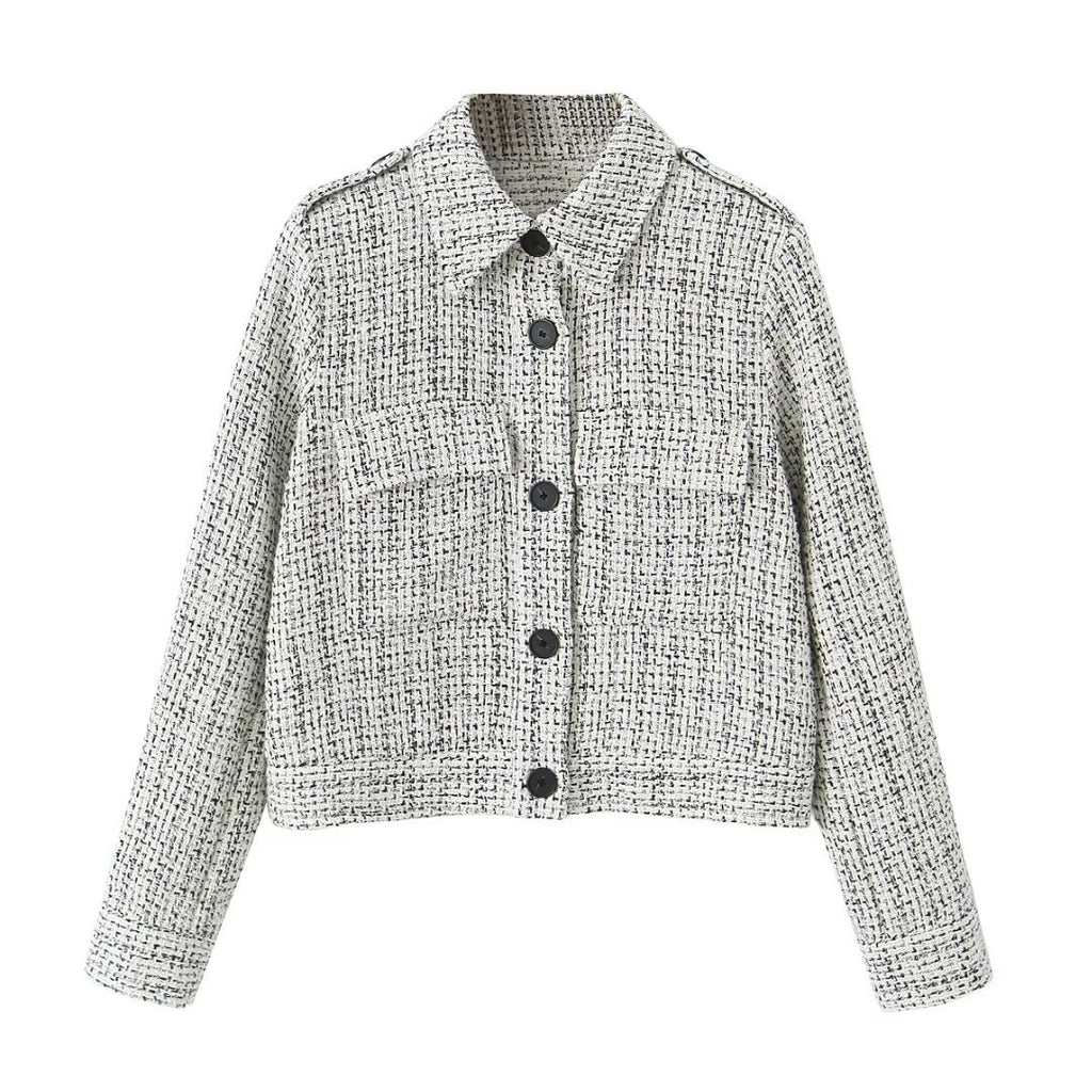 Blazer texturé en tweed pour femme avec poches plaquées