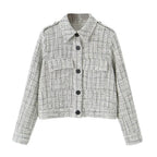 Blazer texturé en tweed pour femme avec poches plaquées