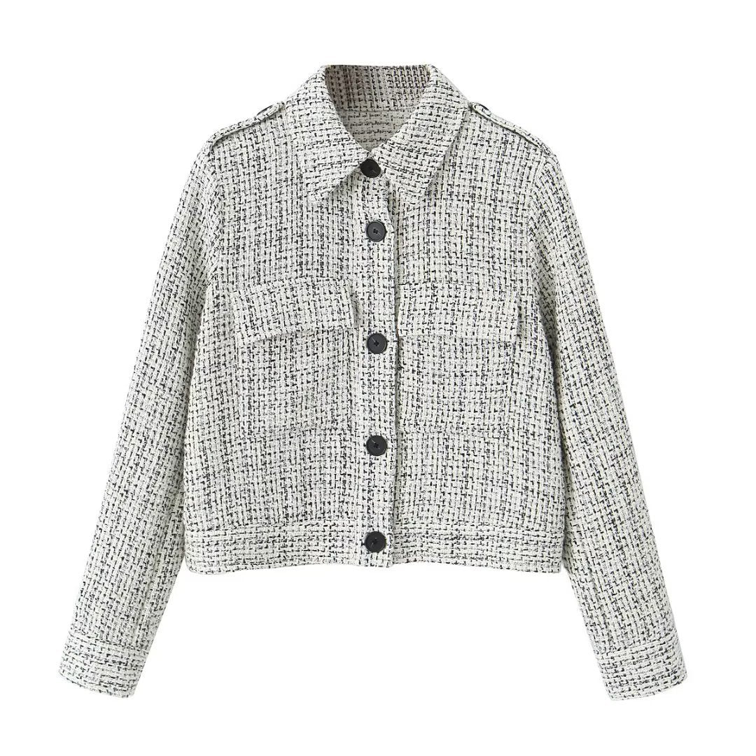Blazer texturé en tweed pour femme avec poches plaquées