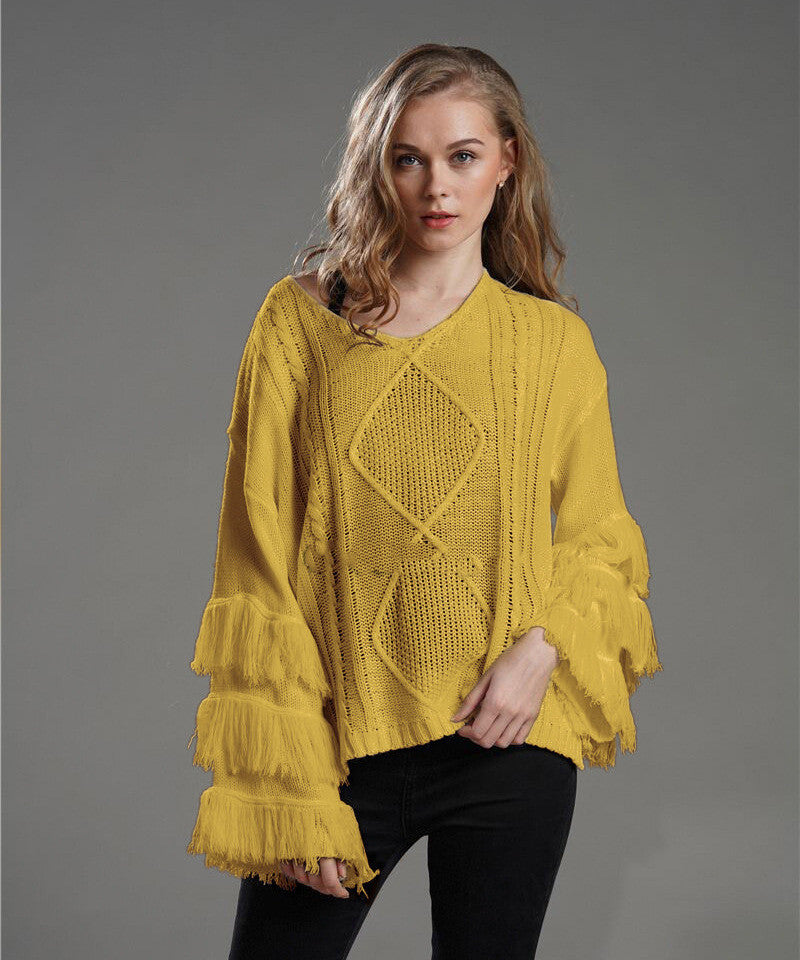 Pull Ample Femme Couleur Unie à Pompom
