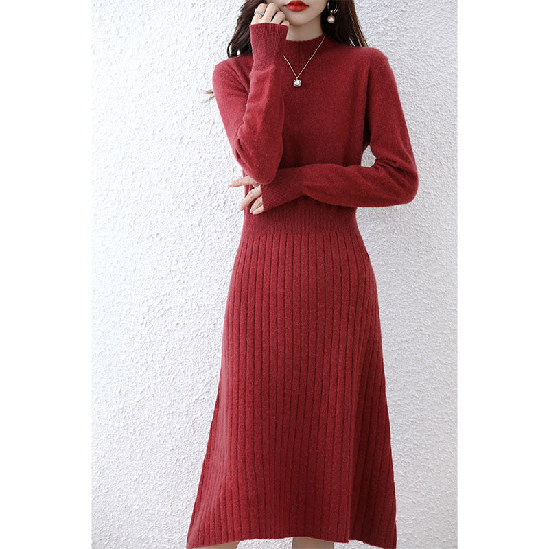 Robe Femme Mi-Longue en Pure Laine Coupe Trapèze Nouvelle Collection Automne et Hiver