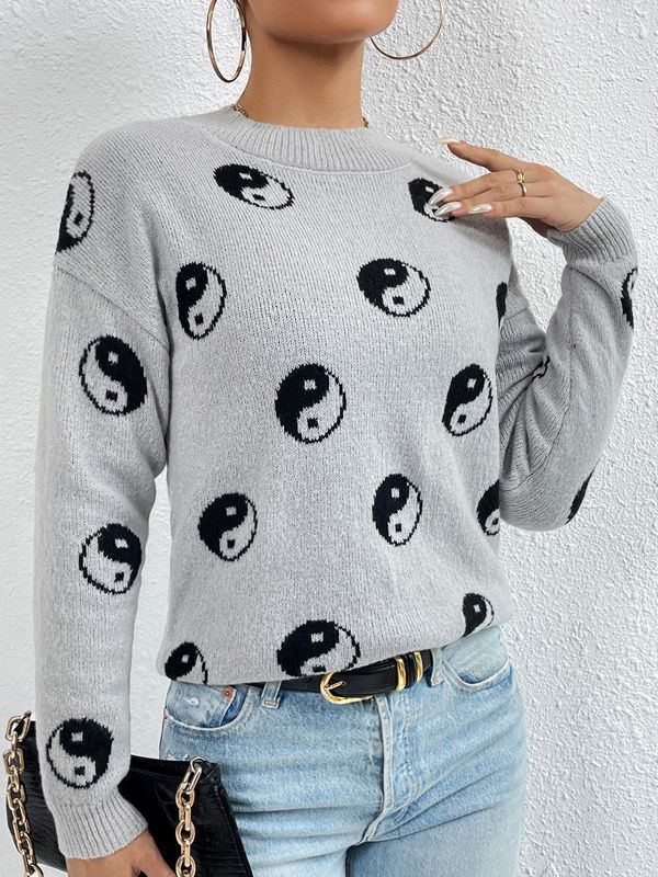 Pull en maille jacquard à col rond pour femme