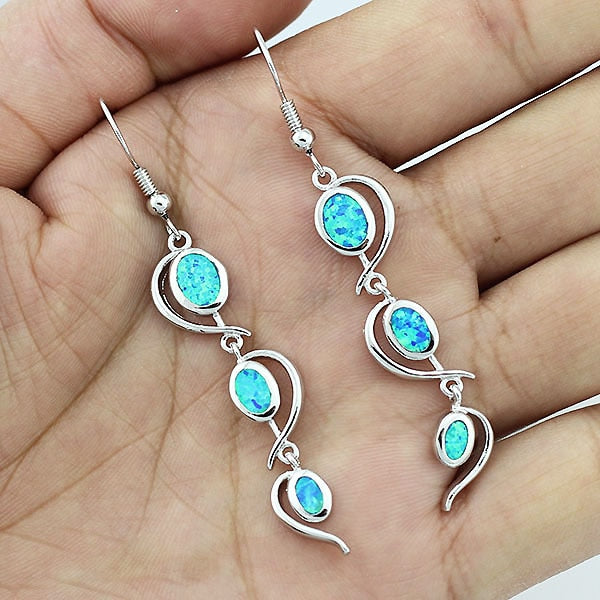 Boucles d'oreilles HAIMIS en opale de feu bleue, grande vente, pour femmes, bijoux fantaisie - Cœur, boîte cadeau offerte