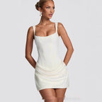 Robe bustier d'été sans manches gracieuse robes courtes pour soirée mariage vêtements de soirée
