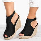 Sandales compensées femme peep toe spartiates à plateforme talons hauts