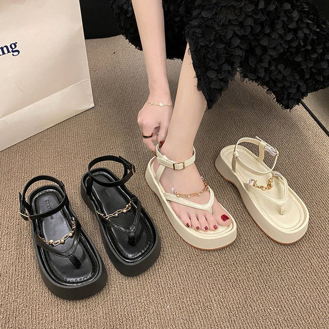 Sandales d'été pour femmes avec chaîne de perles vintage à bout ouvert Main Image