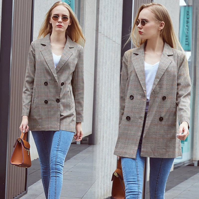Blazer à carreaux femme version coréenne