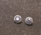 Boucles d'oreilles clous en métal rond argenté avec strass blancs et zircons, idéales pour les fêtes, bijoux pour femmes et filles.