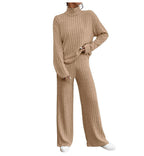 Ensemble deux pièces de pull et pantalon ample en tricot à col roulé à manches longues pour femme, collection automne-hiver