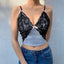 Gilet femme en dentelle contrastante à col en V