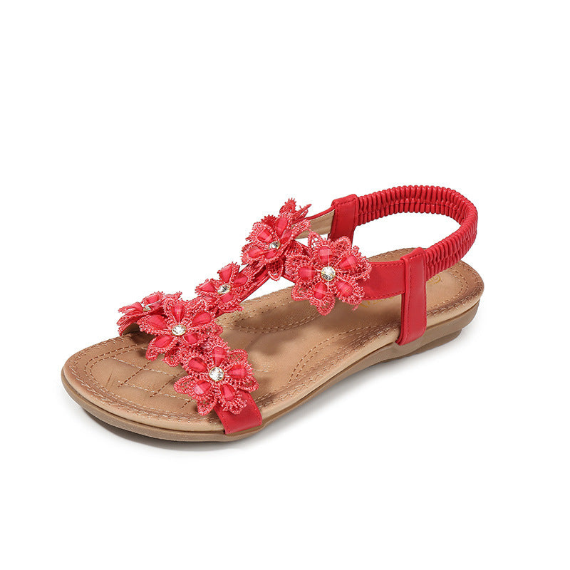 Grandes Sandales Femme Fleur en T Sandales de Plage pour Femme